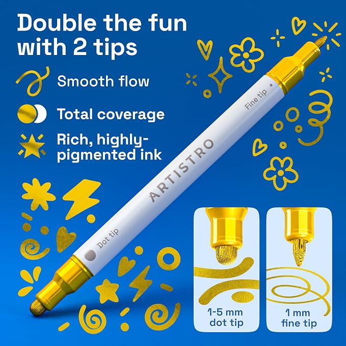 ARTISTRO 12 Gold Dual-Tip Acrylic Paint Markers – Paint Pens Set - Image 2