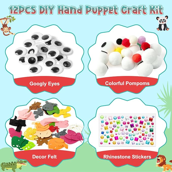 WATINC 12Pcs Hand Puppet Making Kit, Art Craft Felt Sock Puppet Toys, Creative - Image 2