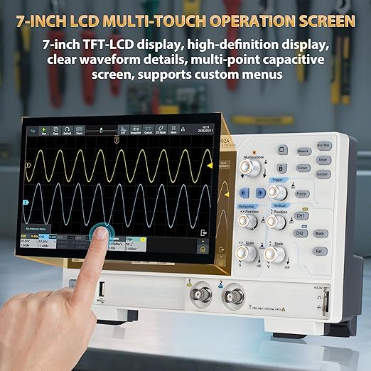 OWON Digital Oscilloscope ADS802A 70 MHz with Dual Channel 12 Bits Vertical Resolution Lab Oscilloscope with 1.25GSa/s Sample Rate 700,000 Wfms/s Waveform Capture Rate with 7 inch Display(70MHz/2CH)