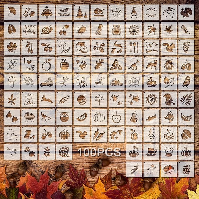 Fainne 100 Pcs 2 Inch Fall Stencils Small Stencils by Fainne
