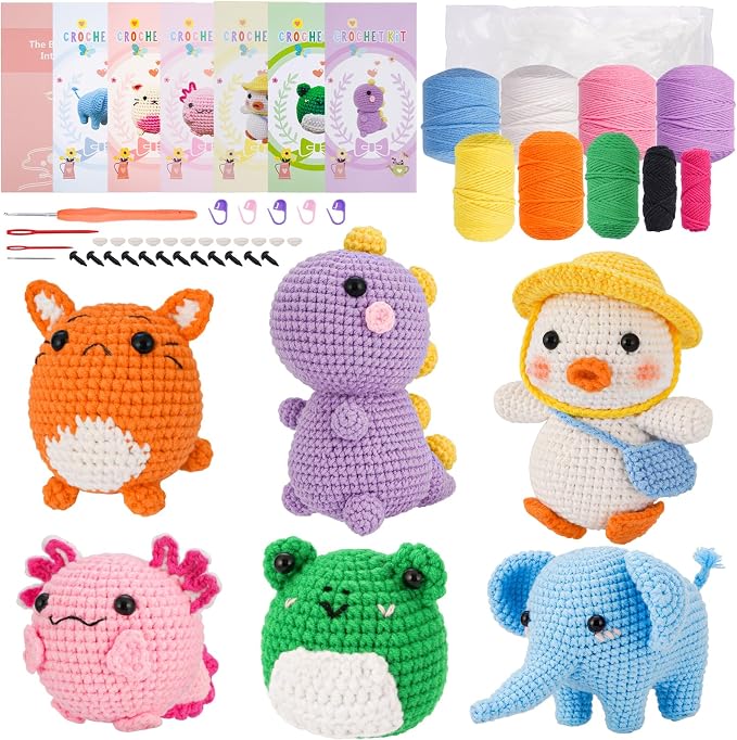 Gerute 6Pcs Crochet Kit for Beginners, Crochet Animal Kit by Unknown