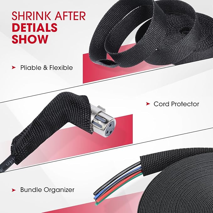 2 in 1 Heat Shrink Braided Sleeving Fabric Tubing-Perfectly fit Irregular Shape Hose/Cable/Wire (1"(25mm), 32FT)