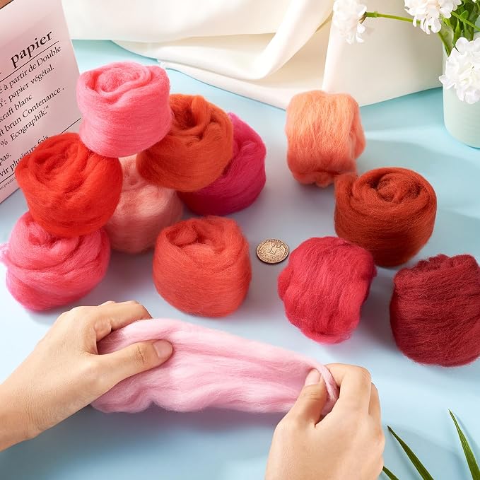 Boutigem 12 Colors 2.11oz Red Wool Roving, Felting Wool - Image 4