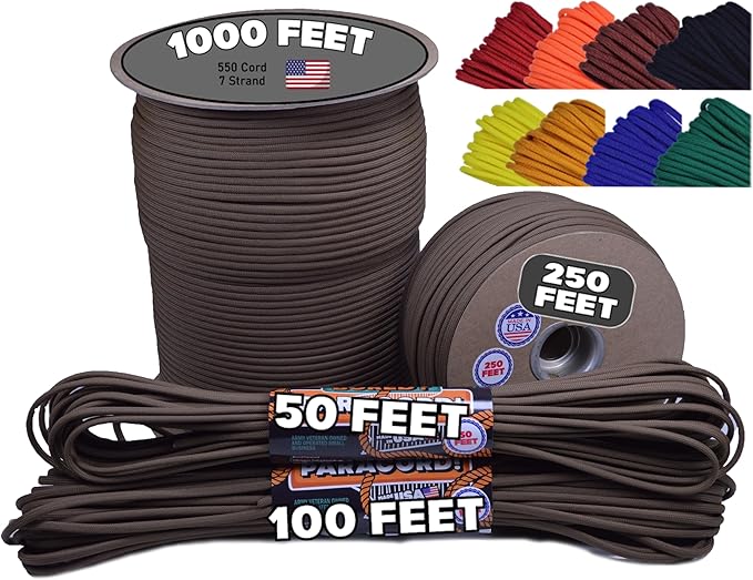 BORED? PARACORD! 550 lb Paracord - Ideal for Crafting, Camping, DIY Projects, Active & Military Outdoors - Strong Survival Rope - Tactical Parachute Cord Type III - Coyote Brown 250 Feet