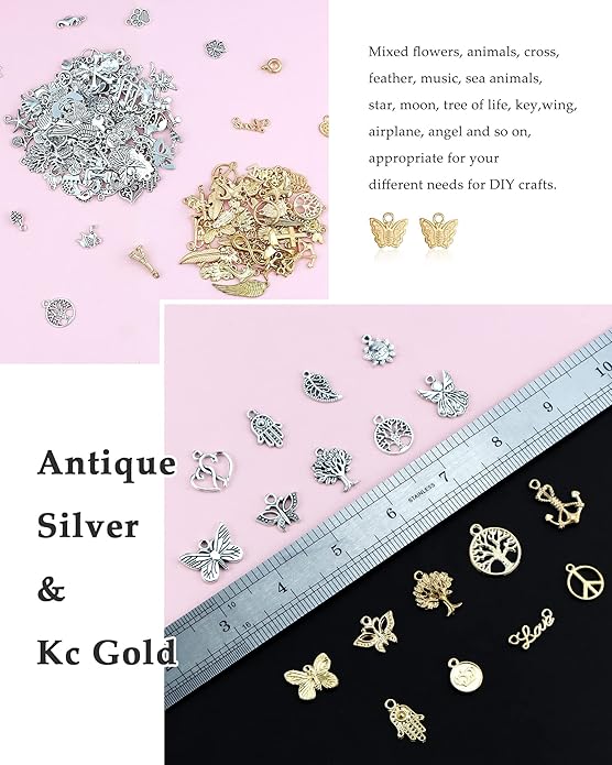 JIALEEY 150 PCS Wholesale Bulk Lots Jewelry Making Charms Mixed Antique Silver - Image 4