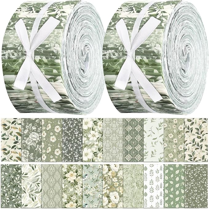 Hosuly 40 Pcs Sage Green Floral Fabric Spring Flower Jelly Fabric Quilting by Hosuly