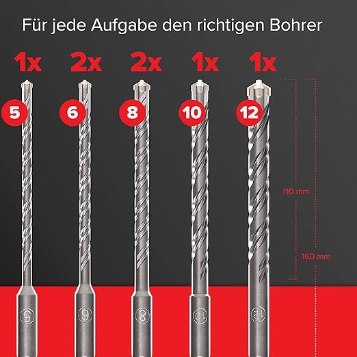 KSP-TEC® | Carbide - Cross Tipped SDS-Plus Rotary Hammer Drill and Chisle Bit Set with Storage Case for Masonry, Concrete, Brick, Stone (11pcs)