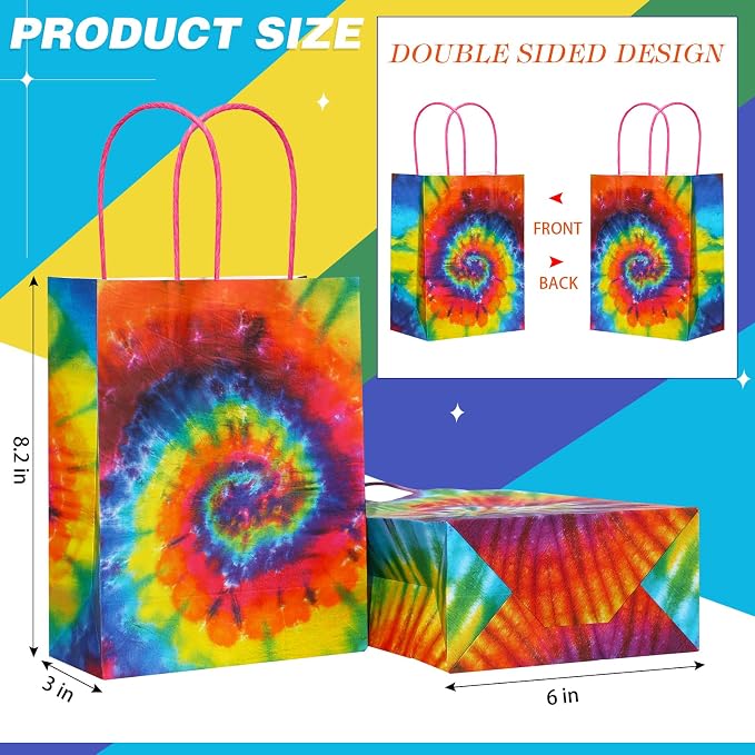 TaoBary 48 Pieces Tie Dye Party Gift Bags Tie Dye Party Favor Colorful Rainbow - Image 3