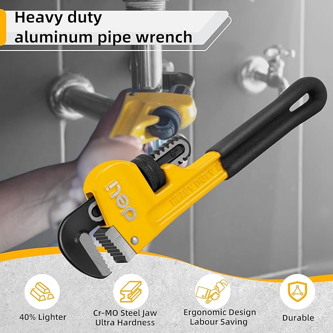 deli Pipe Wrench 8-inch, Heavy Duty Straight Adjustable Wrench, Professional Plumbing wrench tools, for Pipe, Home, Vehicle repair