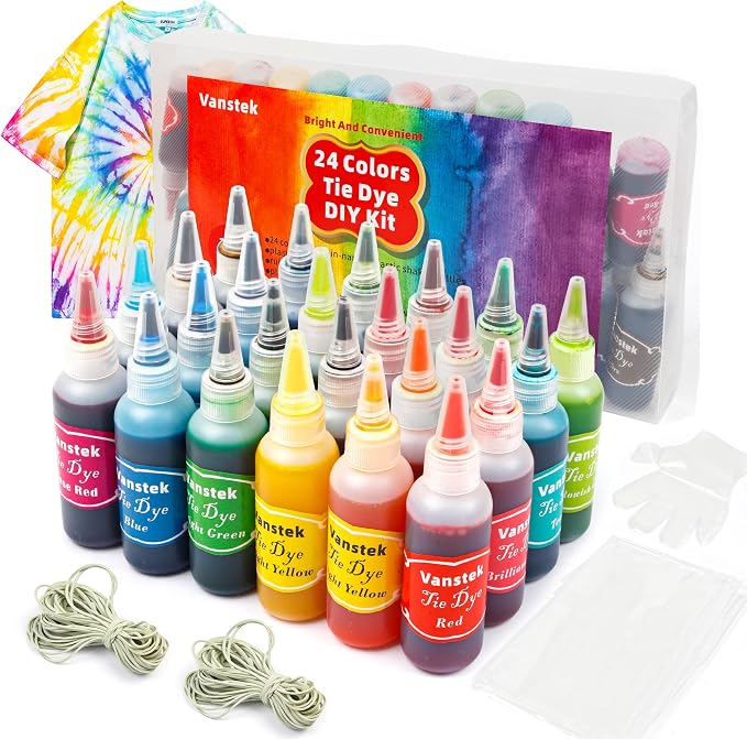 Vanstek Tie Dye Kit, 24 Colors Tie Dye Shirt DIY Fabric Dye by Vanstek