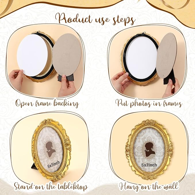 Vicenpal 6 Pcs Tiny Picture Ornate Frames 5 x 7 Inch Small Vintage Oval Picture - Image 6