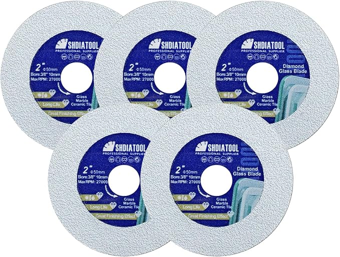 SHDIATOOL Glass Diamond Cutting Disc 2-Inch Saw Blade, Ultra-Thin Cut Off Wheel for Tile Ceramic Porcelain Marble 50mm (5 of Pack)