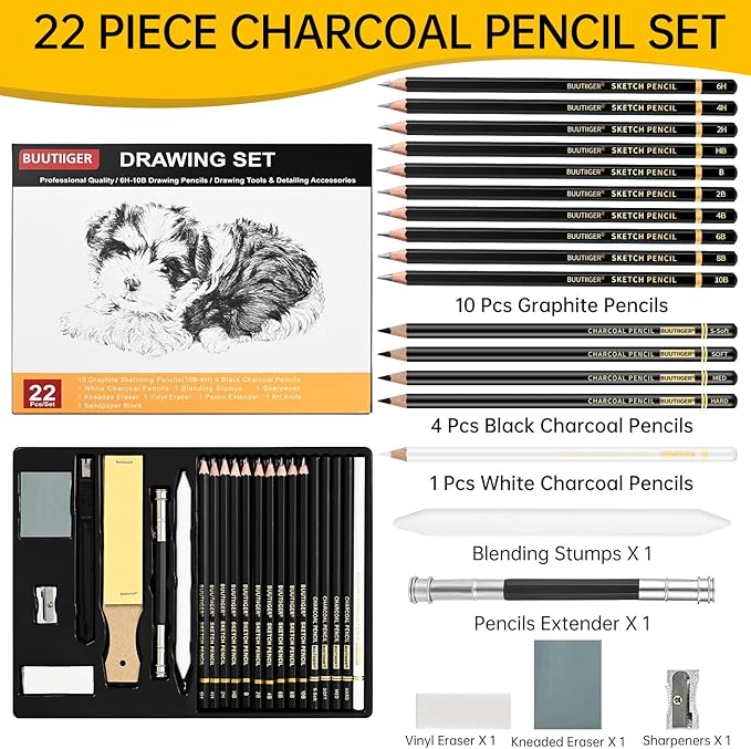 Charcoal & Graphite Drawing Pencils, 6H-10B Sketch Set, 22 Pack | Graphite - Image 2