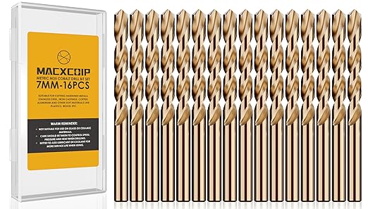 Metric 16Pcs M35 Cobalt Drill Bit Set, 7mm HSS Cobalt Jobber Drill Bits, for Hardened Metals, Stainless Steel, Cast Iron and Wooden Plastics
