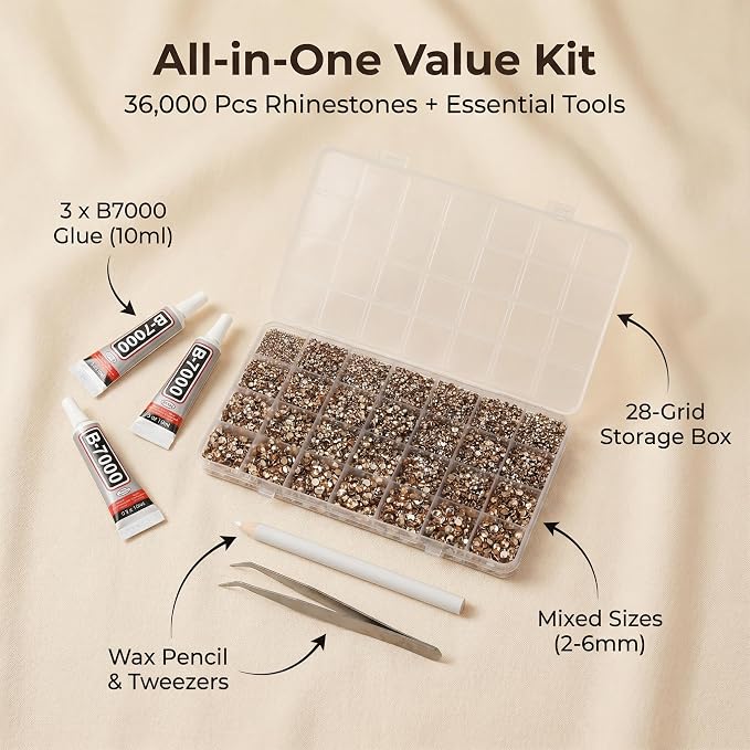 36000Pcs Tan Rhinestones Gems for Bedazzling, Flat Back Resin Diamond Crystal - Image 2