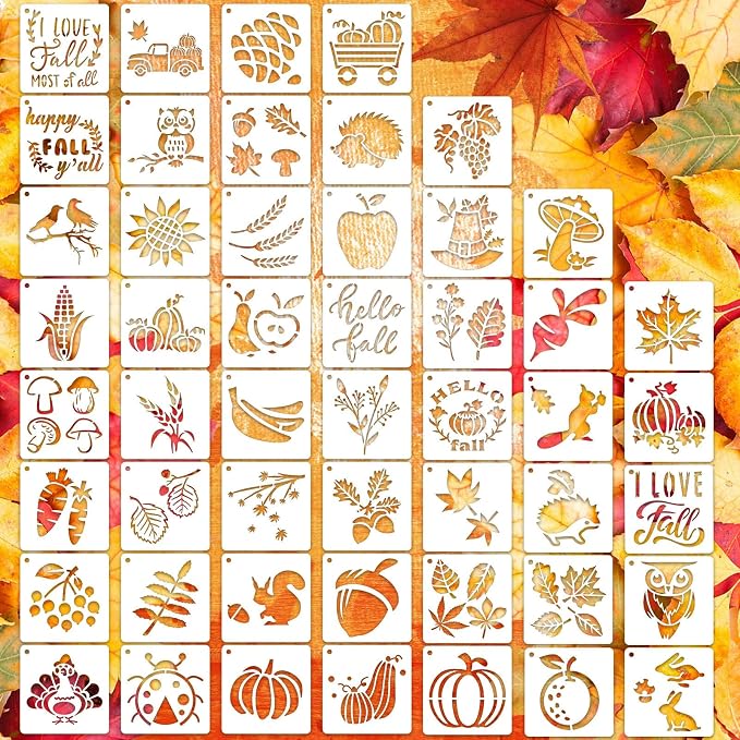50 PCS Fall Painting Stencils Reusable Fall Stencils by CHHAICHENG
