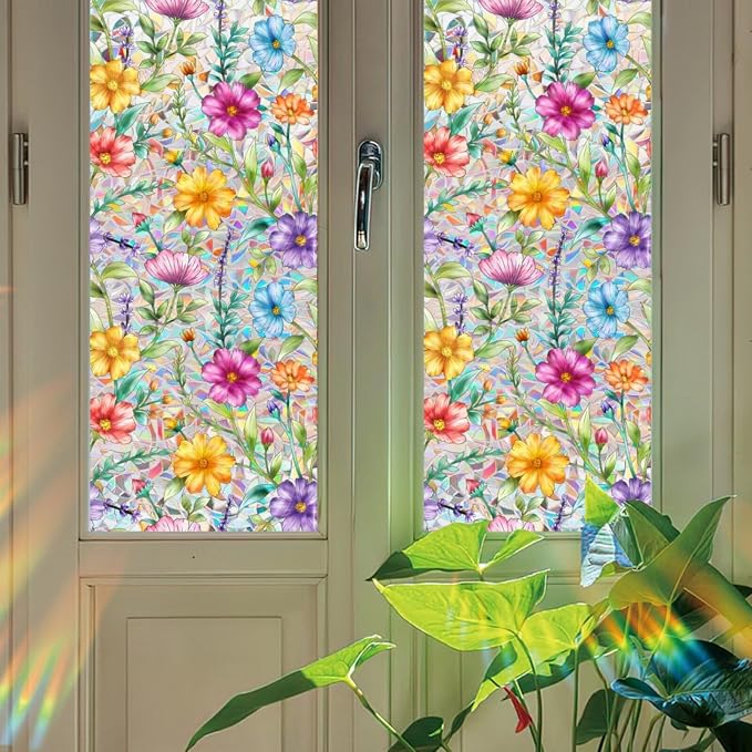 Calendula Officinalis Privacy Window Film, Static Cling Glass Film, Rainbow - Image 6