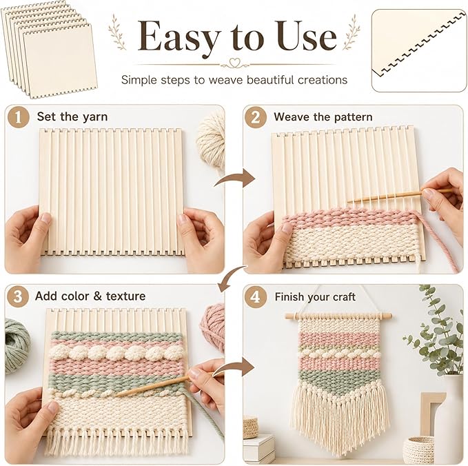 Minatee 150 Pcs Beginners Wooden Loom Notched Weaving Loom Basket Weaving Tools - Image 4