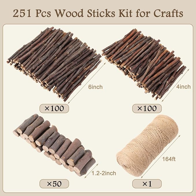 Suncalla 251 Pack Wooden Log Sticks - Image 2