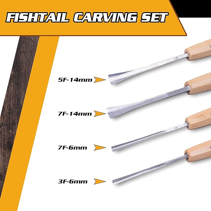 High-Quality Wood Carving Tools Set of 4 Fishtail Chisels and Gouges, Razor - Image 2