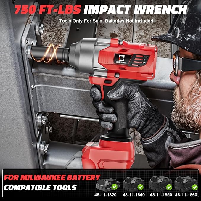 Cordless impact Wrench 1/2 inch for Milwaukee 18v Battery, 750FT-LBS (1000N.m) Brushless Electric Impact Gun Includes LED Work Light with 6 Sockets, High Torque Impact Driver, Bare Tool Only