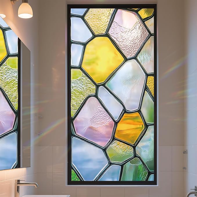 Stained Glass Window Privacy Film Static Cling by AOHMPT