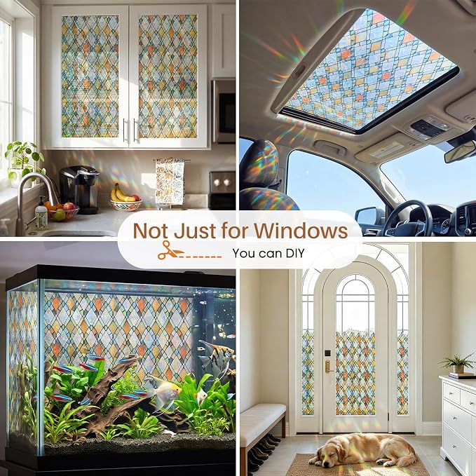 Window Privacy Film, Stained Glass Static Cling Rainbow Stickers 17.5" x - Image 7