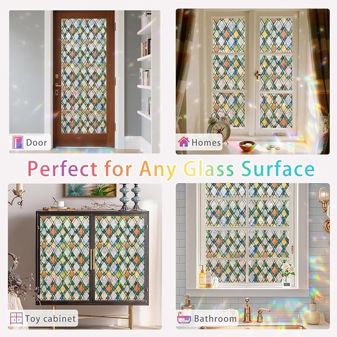 Lattice Stained Glass Window Film Static Cling - Image 7