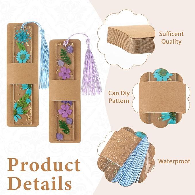Honoson 200 Set Bookmark Holders Gift Set Kraft Paper Bookmark Sleeves - Image 3