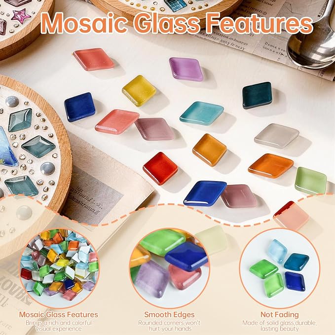 Glass Mosaic Tiles for Crafts Bulk, 400g Mixed Colors Small Glass Tiles - Image 3
