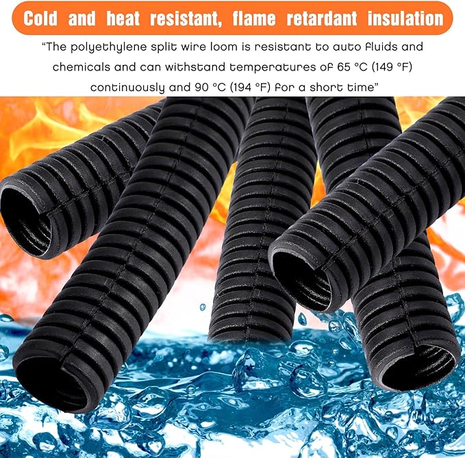 Sasylvia 1/4", 1/2", 3/8" x 300 Ft Split Wire Loom Tubing Automotive Wire Loom Assortment Split Cable Sleeves Bulk Flexible Electrical Conduit Protective kit