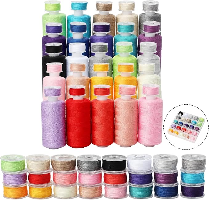 50Pcs Bobbins Sewing Threads Kit 25 Colors 500 Yards Sewing Polyester Thread by HOURFUN