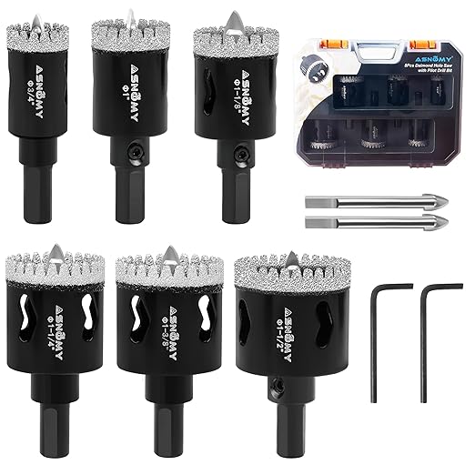 ASNOMY 8Pcs Diamond Hole Saw with Pilot Drill Bit Set, 3/4"-1-1/2" Serrated Brazing Tile Hole Saw Diamond Core Drill Bits with Guiding Bit for Ceramic Porcelain Tile Glass Stone Granite Marble