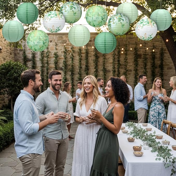 Panelee 12 Pcs Sage Green Eucalyptus Leaf Party Decorations Paper Lanterns 8 - Image 4