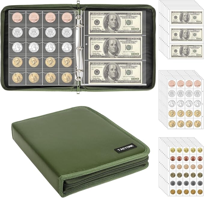 Coin Collection Book Holder for Collectors, 520 Pockets Fireproof Coins by TAEYONK