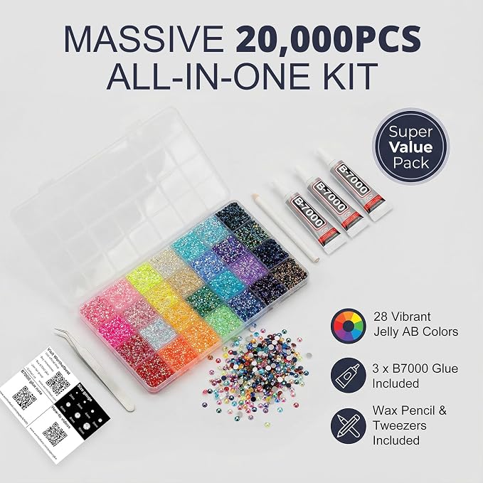 20000Pcs 4MM SS16 Rhinestones for Bedazzling Crafting, 28 Jelly Resin Gems - Image 2