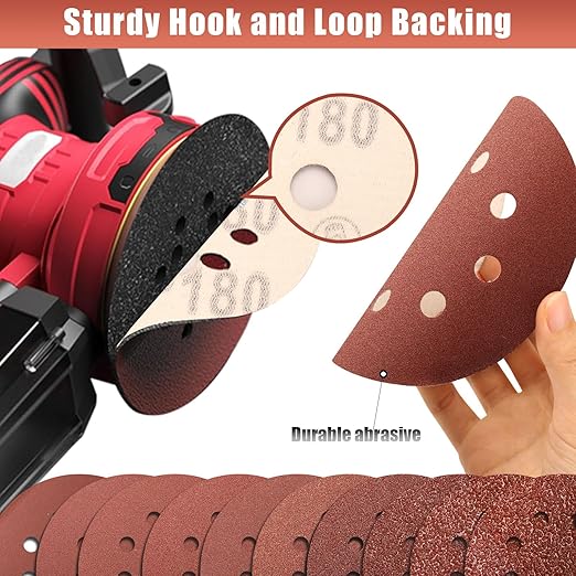 180 Grit 5 Inch Sanding Discs Hook and Loop Sandpaper, 150 PCS 8 Hole Adhesive Medium Grit Sand Paper for Random Orbital Sander