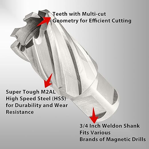 S&F STEAD & FAST Annular Cutter, 15/16" Cutting Diameter x 1" Depth of Cut for Magnetic Drill Press, Drill Bit Cutter, Mag Drill Bits with Pilot Pin