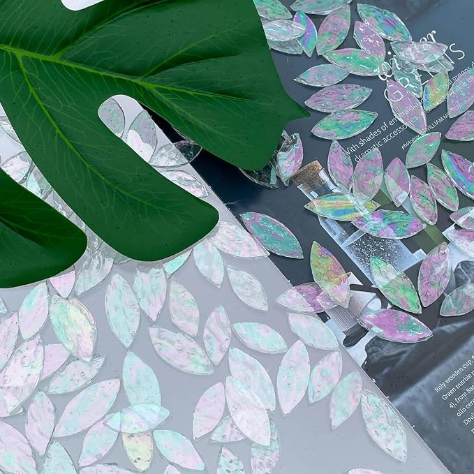 LITMIND 120 Pieces Iridescent Textured Transparent Mosaic Glass Petals & Leaves - Image 2