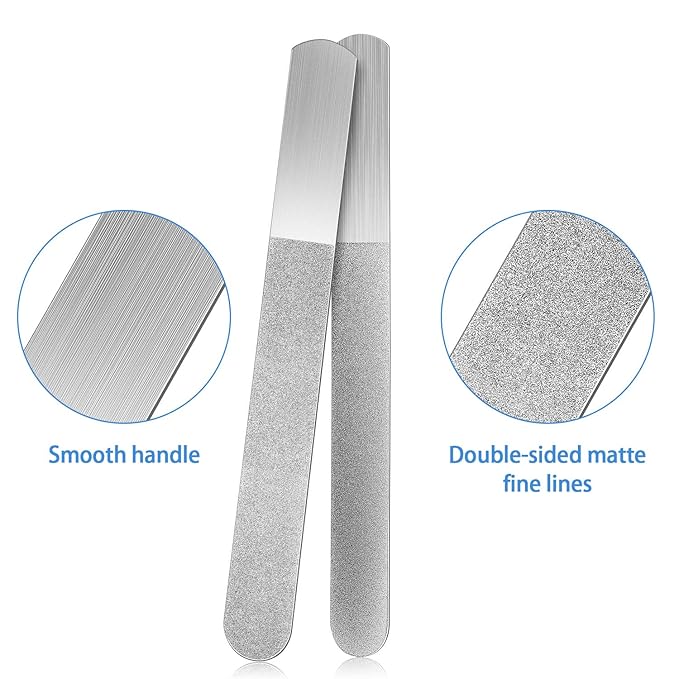 Mudder 6 Pieces 6.9" Metal Nail Files Diamond Stainless Steel Sapphire Toenail Fingernail Files Double Side Metal Manicure Natural Acrylic Nails Emery Boards for Salon Home and Travel Women Men