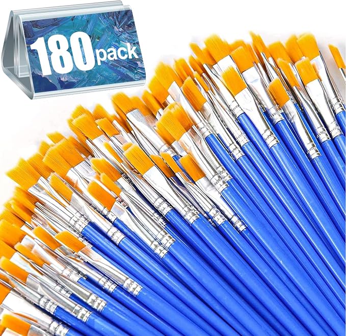 AROIC 180pcs Flat Paint Brushes Set, Small Brushes Bulk Nylon Hair by AROIC