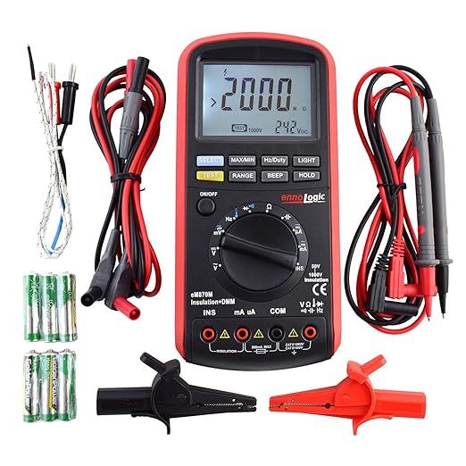 eM870M Insulation Tester by ennoLogic 50/100/250/500/1000V – Megohmmeter & Multimeter with 50k to 2G Ohms Insulation Resistance, DC/AC TRMS Voltage, Current, Capacitance, Frequency, and Temperature
