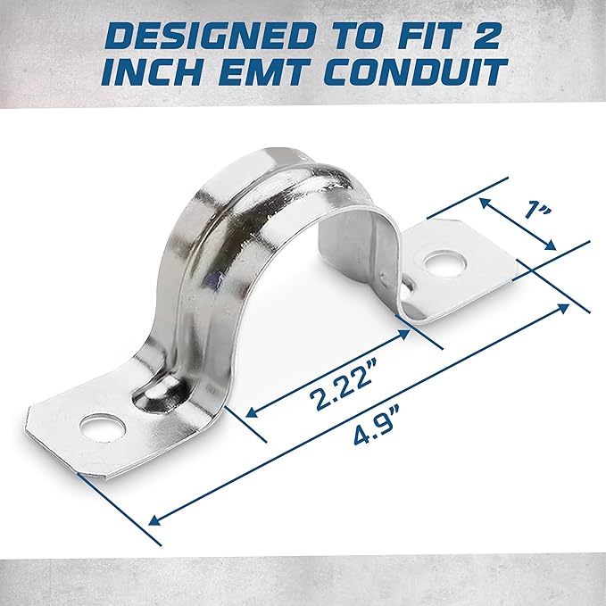 OHLECTRIC Heavy Duty Pipe Strap (10 Pack - 2 Inch) Zinc Plated Conduit Clamps, 2 Hole Steel EMT Pipe Strap U Bracket, Zinc Coated Tension Tube Clip, Metal Pipe Clamp for EMT Conduits