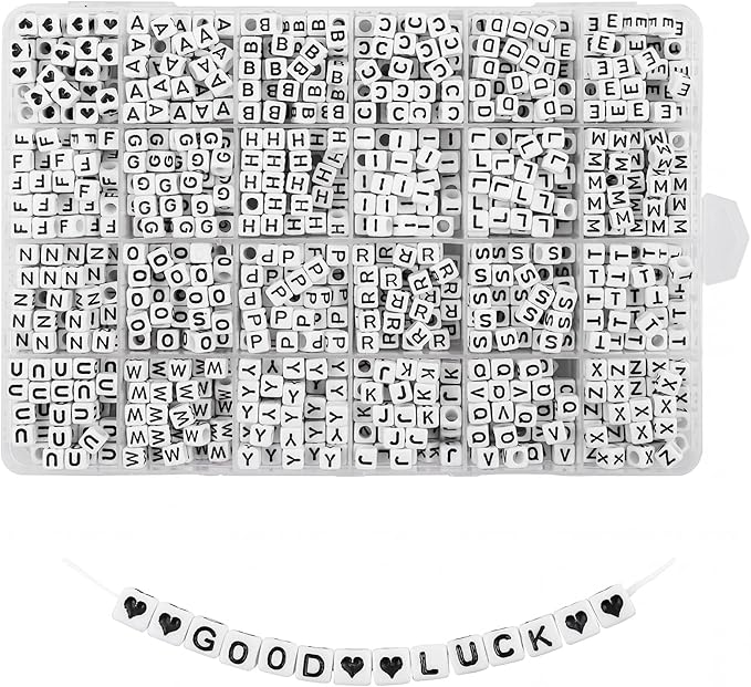 Quefe 1440pcs Acrylic Letter Beads White Cube Sorted Alphabet Beads by QUEFE