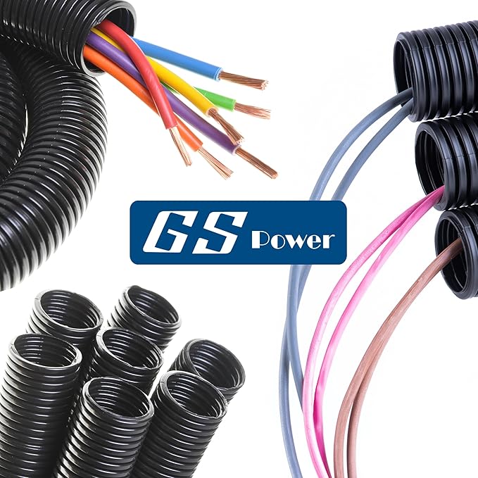 GS Power 1/2 Inch x 50ft Split Wire Loom Tubing, Split Cable Sleeve Cord Protector for Industrial Electrical Wires, Automotive Wire Cover Flexible, High Temperature Cable Conduit, Wrap