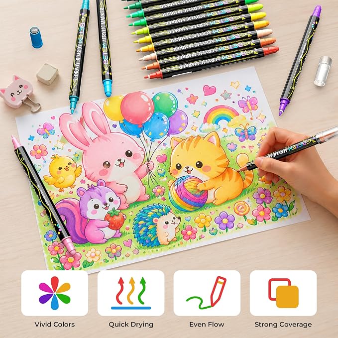 Betem 72 Colors Dual Tip Acrylic Paint Markers, Fabric Decorating Kits Premium - Image 5