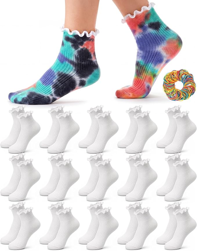 Syhood White Cotton Crew Socks for Tie dye Party Casual Soft Cushion Novelty by Syhood