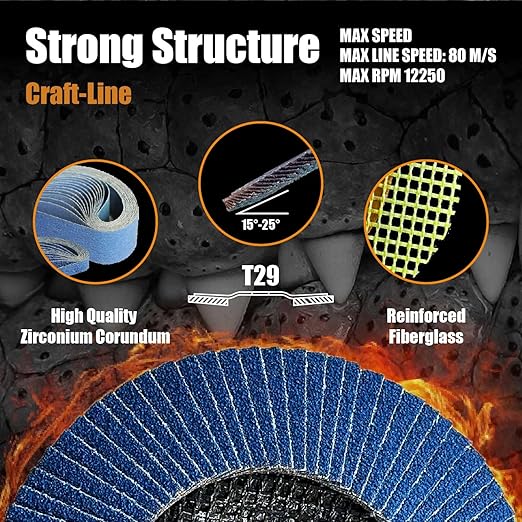 Merryland Flap Disc 5 inch Metal for Angle Grinder, 5inch 40 Grit T29 Flap Wheel 10 Pack, Blue Zirconium Corundum INOX Stainless Steel Iron Universal, Craft-Line FC1108214-10