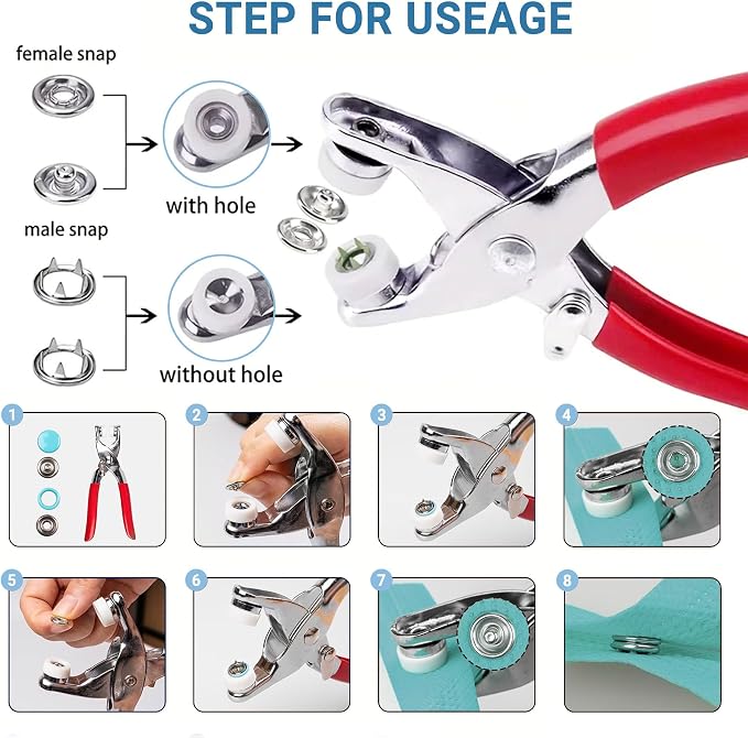 100 Sets Metal Snap Buttons Kit, 9.5mm Sewing Snaps in 10 Colors - Image 3
