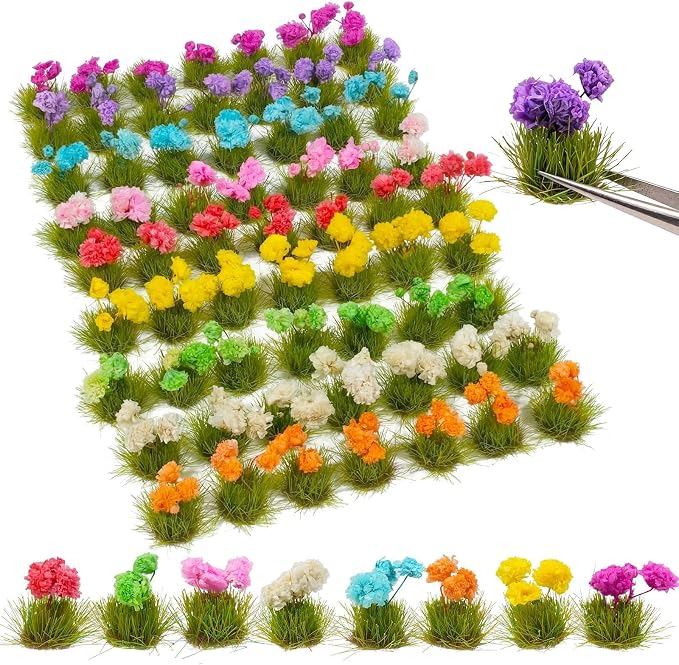 Warmtree 63 Pcs Miniature Colorful Flower Cluster DIY Static Grass Tufts Model by Warmtree
